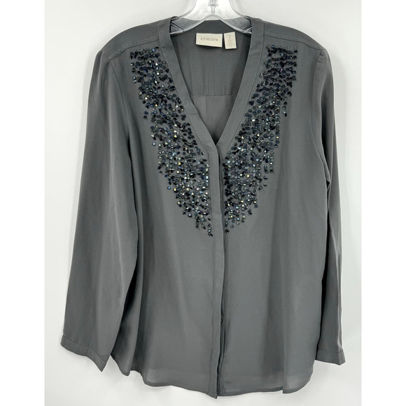 Chico's Tops - Chicos Blouse Womens 2 US Large Embellished Career Classic Lightweight Button